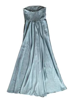 Anthropologie BHLDN Elsie Straight Neck Satin A-Line Gown Maxi Dress Dusty Blue thumbnail 7