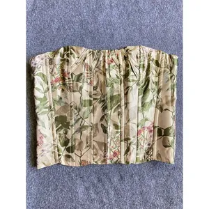 Floral Corset Top Bustier Ivory Green Pink Botanical Print Boned Sweetheart‎ thumbnail 5