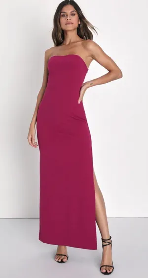 Lulu’s Magenta Strapless Knotted Maxi Dress thumbnail 1