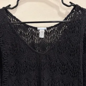 Eberjey Black Crochet Knit Ruffle Hem Swim Cover Up Tunic‎ S/M Boho Resort Wear thumbnail 3