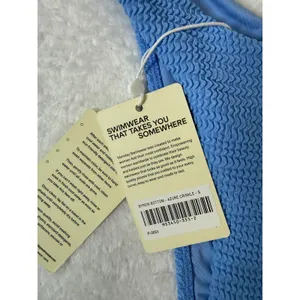 Monday Swimwear Byron Bottom Azure Crinkle Blue High Cut Bikini Bottom S NWT thumbnail 3