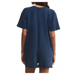 Z Supply Enid Romper Indigo Knit Denim Button Front V Neck Pockets S Minimalist thumbnail 10