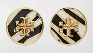 Tory Burch Gold Kira Studs Zebra Black and White Earrings thumbnail 1