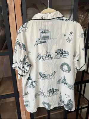 Katie Kime toile print holidays christmas winter pajamas top shirt short sleeve thumbnail 2