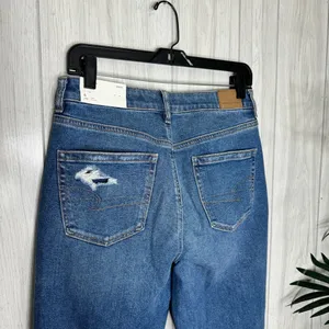 NWT American Eagle Stretch High Rise Ripped Mom Jeans Indigo Shatter 6 Short thumbnail 6