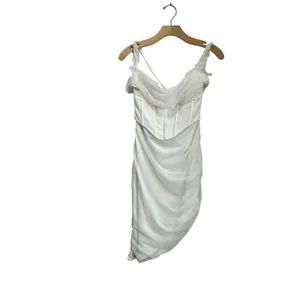 Oh Polly Asymmetric Corset Midi Dress‎ White Halter Bodycon Wedding Guest 8 thumbnail 2