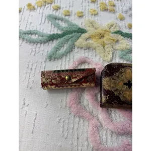 Vintage‎ Italian Coin Purse Lipstick Holder Set Ornate Gold Red thumbnail 3