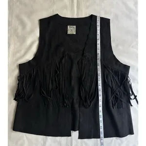 Vocal Women’s Black Sleeveless Fringe Rhinestone Skull Open Front Vest SZ XL EUC thumbnail 9