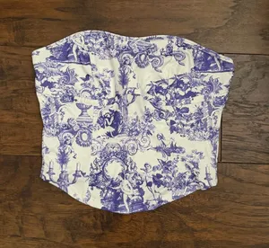 SheIn White & Blue Toile Strapless Corset Top thumbnail 1