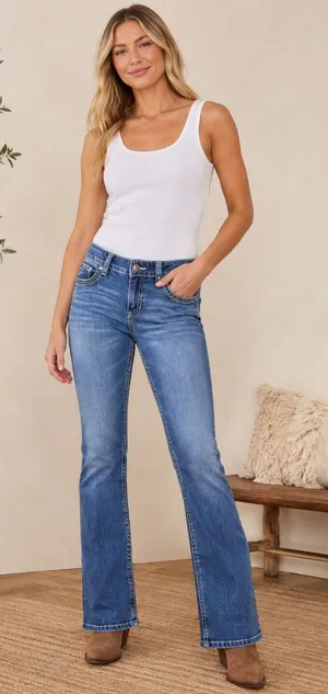 Wrangler Sadie Retro Embroidered Mid Rise Western Denim Bootcut Jeans 7x32 thumbnail 1