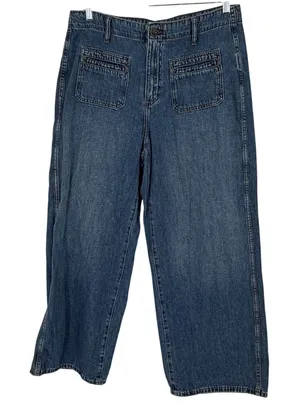 Old Navy Drapey Denim High Rise Baggy Wide Leg Jeans Size 12 Blue Medium Wash thumbnail 1