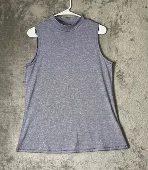 Ruby Ribbon L Gray Mock Neck Sleeveless Tunic Top Striped Stretch Minimalist thumbnail 1