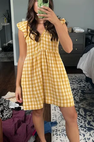 Yellow Plaid Dress Size M thumbnail 1