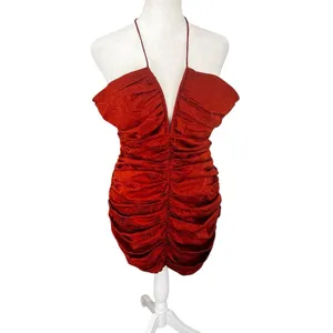 Ronny Kobo Orielle Rust Orange Silk Blend Jacquard Ruched Halter Mini Dress L thumbnail 4