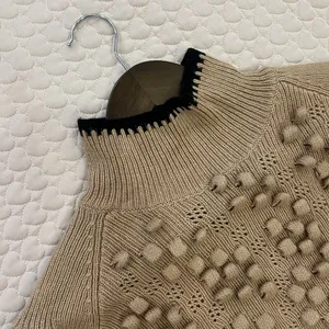 NWOT BCBGMAXAZRIA Popcorn Stitch Mock Neck Wool Blend Sweater Oatmeal Size XL thumbnail 3