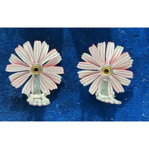 Vintage Daisy Metal Flower Earrings MOD Red White Blue MCM Clip on thumbnail 2