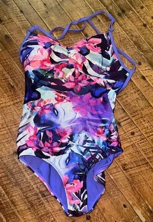 Roxy tropical coconutgirl pink purple one piece swimsuit thumbnail 1