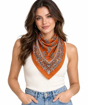 Burnt Orange Paisley Bandana Boho Cowgirl Western Square Scarf thumbnail 1