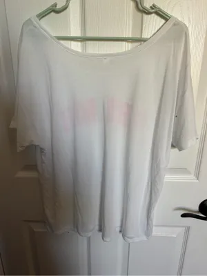Bella Canvas Flowy Collection White Tee with Pink PHI MU Lettering L thumbnail 3