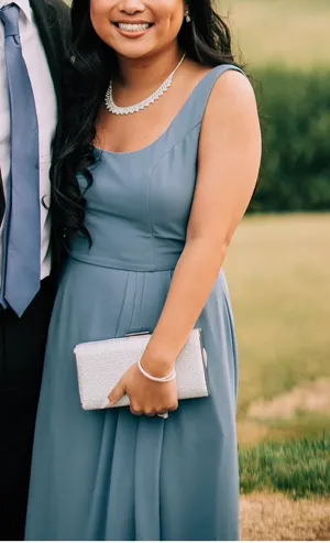 David’s Bridal Chiffon Tank Scoop Neck Dress in Steel Blue - Size 4 (4P) thumbnail 4