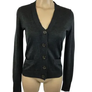J Crew Wool Blend Dark Gray Button Up Long Sleeve Fitted Cardigan Sweater thumbnail 2