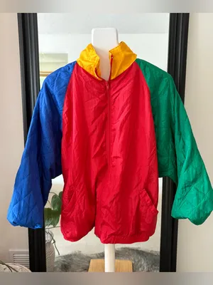 80’s Bright Colored Windbreaker Long Sleeve Jacket Size L thumbnail 1
