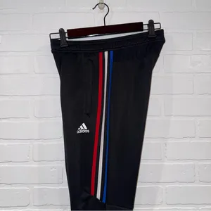 Adidas Black Track Pants with Red, White, and Blue Accents and Pockets thumbnail 2