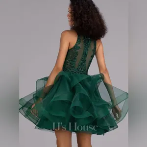 Princess Scoop Short Tulle Lace Homecoming Mini Dress With Sequins Dark Green thumbnail 2
