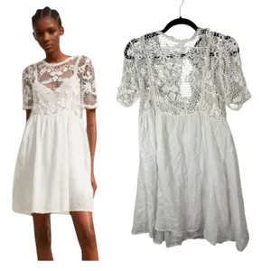 Zara White Crochet Lace Gauzy Babydoll Mini Dress Size XS NEW with Tags thumbnail 2