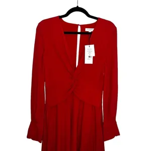 Equipment Femme Short Faun Red Twist Knot V Neck Midi Dress NWT Size 6 thumbnail 5