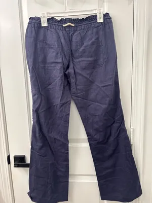 Roxy Oceanside Navy Blue Linen Drawstring Flare Pants Size L thumbnail 7