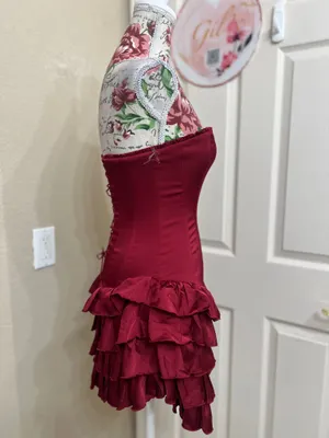 NWT Oh Polly Juliet Bandeau Ruffled Tiered Corset Mini Dress Berry Red Size 0 thumbnail 3