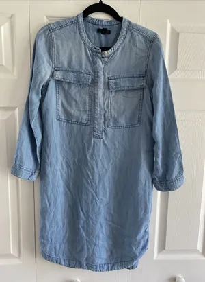 J Crew Chambray Denim Popover Tunic Dress Womens S Light Blue Utility‎ Cotton thumbnail 1