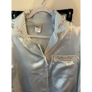 Jenny Buchanon Intimates Pajama Set Small Blue Button Shirt Pull On Pant NEW thumbnail 4