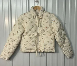 No Boundaries Floral Quilted Bow Jacket Cottagecore Coquette Cropped Puffer NWT thumbnail 1