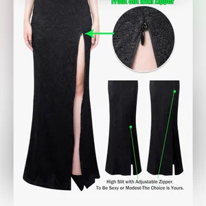 NEW Lace Sweetheart Neck Open Back Adjustable Slit Formal Gown Maxi Dress L thumbnail 5