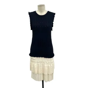 Anthropologie Current Air‎ Pleated Mini Dress Navy Blue Ivory White Size Large thumbnail 3