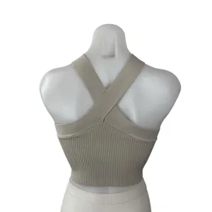 Aritzia Babaton Women's Beige Ribbed Knit Sculpt Sleeveless Crop Top Size XS thumbnail 4
