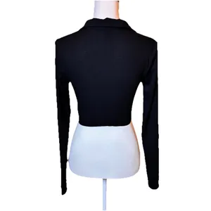 Princess Polly Black Ruched Button Front Crop Top Long Sleeve‎ Womens US 6 thumbnail 2