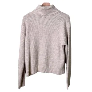 NWT H&M Wool Rib Knit Turtleneck Sweater Grey Oatmeal Women’s Size Medium thumbnail 2