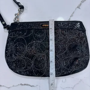 Coach Wristlet Signature Poppy “C” Black Patent Leather Zip thumbnail 4