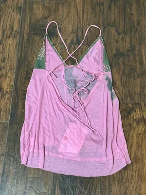 PANI Y2k spaghetti strap camo green & pink openback cami thumbnail 4