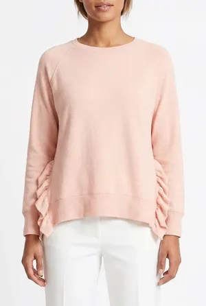 Alya Womens Peach Pink Ruffle Side Fleece Pullover Sweatshirt Size M thumbnail 1