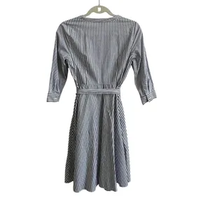 Talbots Shirt Dress Womens 2P Gray White Striped Preppy Cotton Fit Flare Pockets thumbnail 5