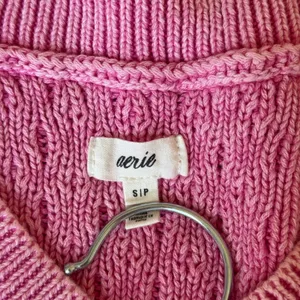 Aerie Womens Pink Cable Knit V-Neck Sweater 100% Cotton Relaxed Fit Small Fall thumbnail 4