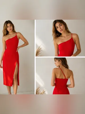 Lovers + Friends Red Asymmetrical One-Shoulder Midi Dress Size M thumbnail 2