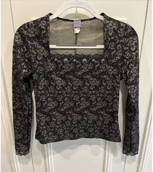 Vintage Hanky‎ Panky Black Lace Overlay Top Size Small Coquette Fairy Milkmaid thumbnail 1