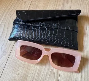 Peta + Jain Pink Rectangular Sunglasses with Black Croc Case thumbnail 1