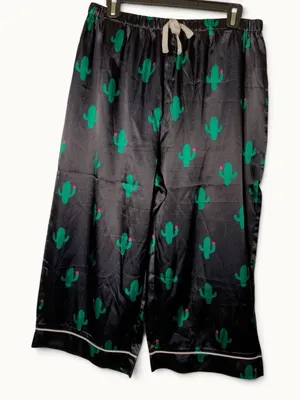 Women’s XL Cactus Pajama Set 2 Piece Satin Short Sleeve Wide Leg Capri PJs thumbnail 14