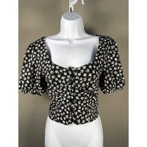 Free‎ People Floral Smocked Crop Top Cottagecore Coquette Boho XS thumbnail 2